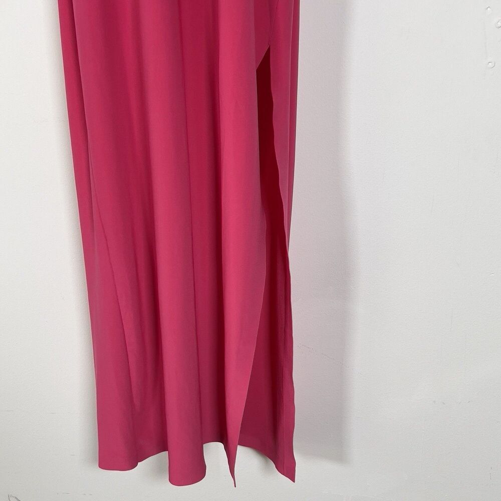 Norma Kamali Halter Turtleneck Side Slit Gown Maxi Dress Sz L Rose Pink Stretch - Picture 6 of 14